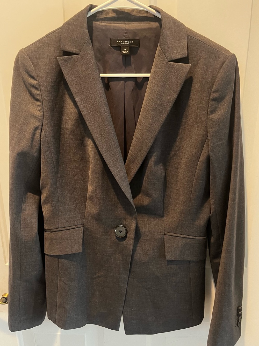 Ann Taylor Charcoal Gray Single-Button Tailored Blazer